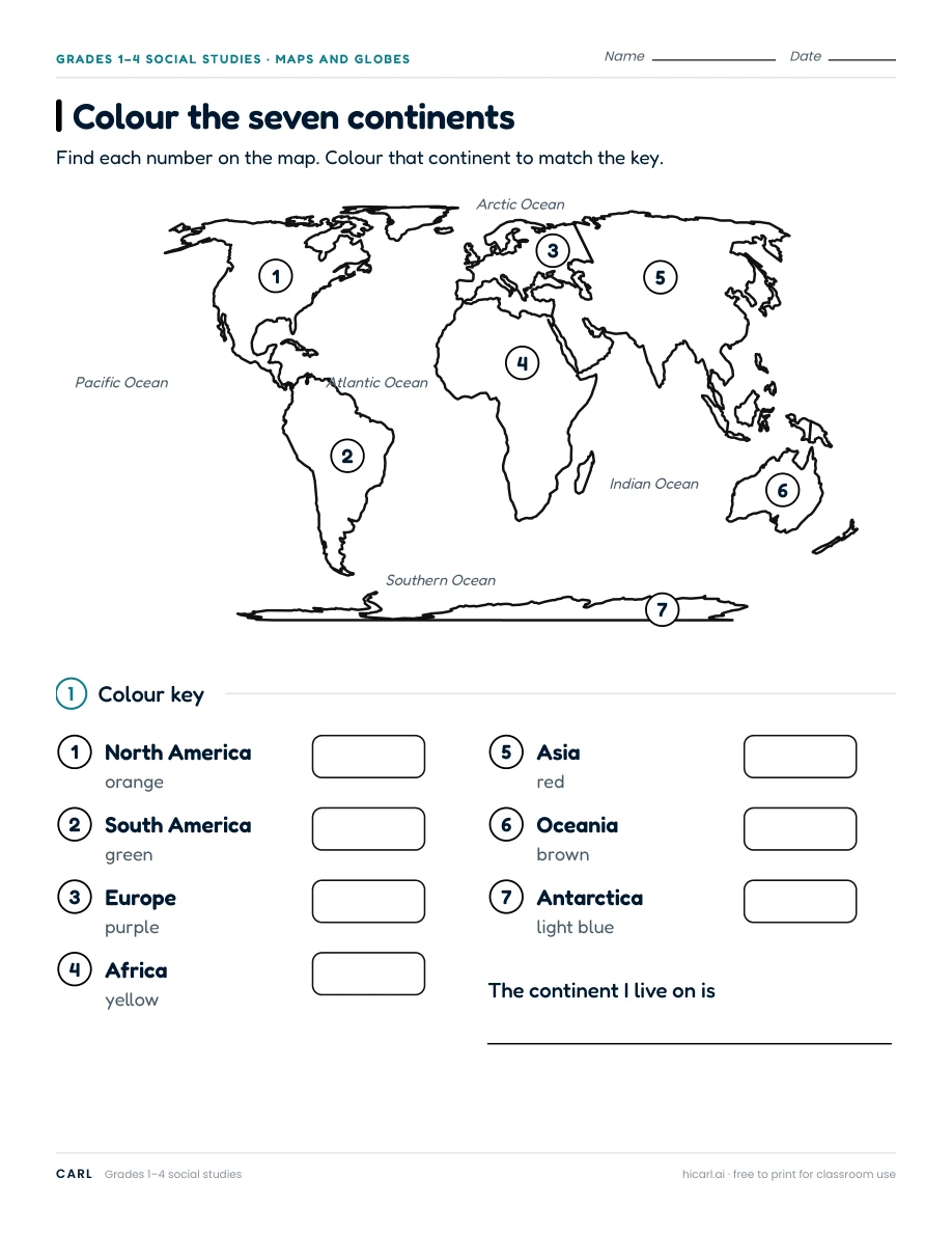World map labels and directions worksheets preview