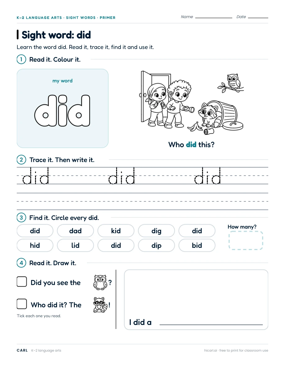Sight word: did preview