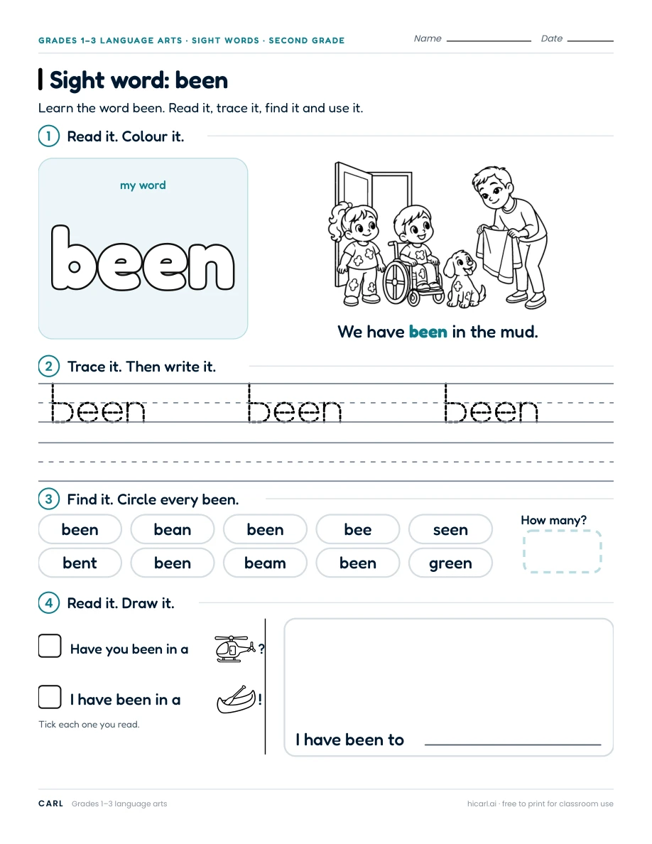 Sight word: been preview