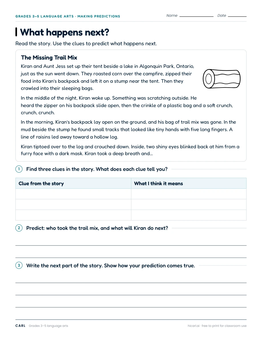 Short story reading worksheets preview
