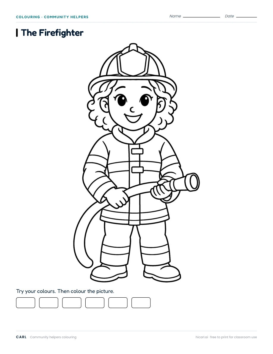 The Firefighter colouring page preview