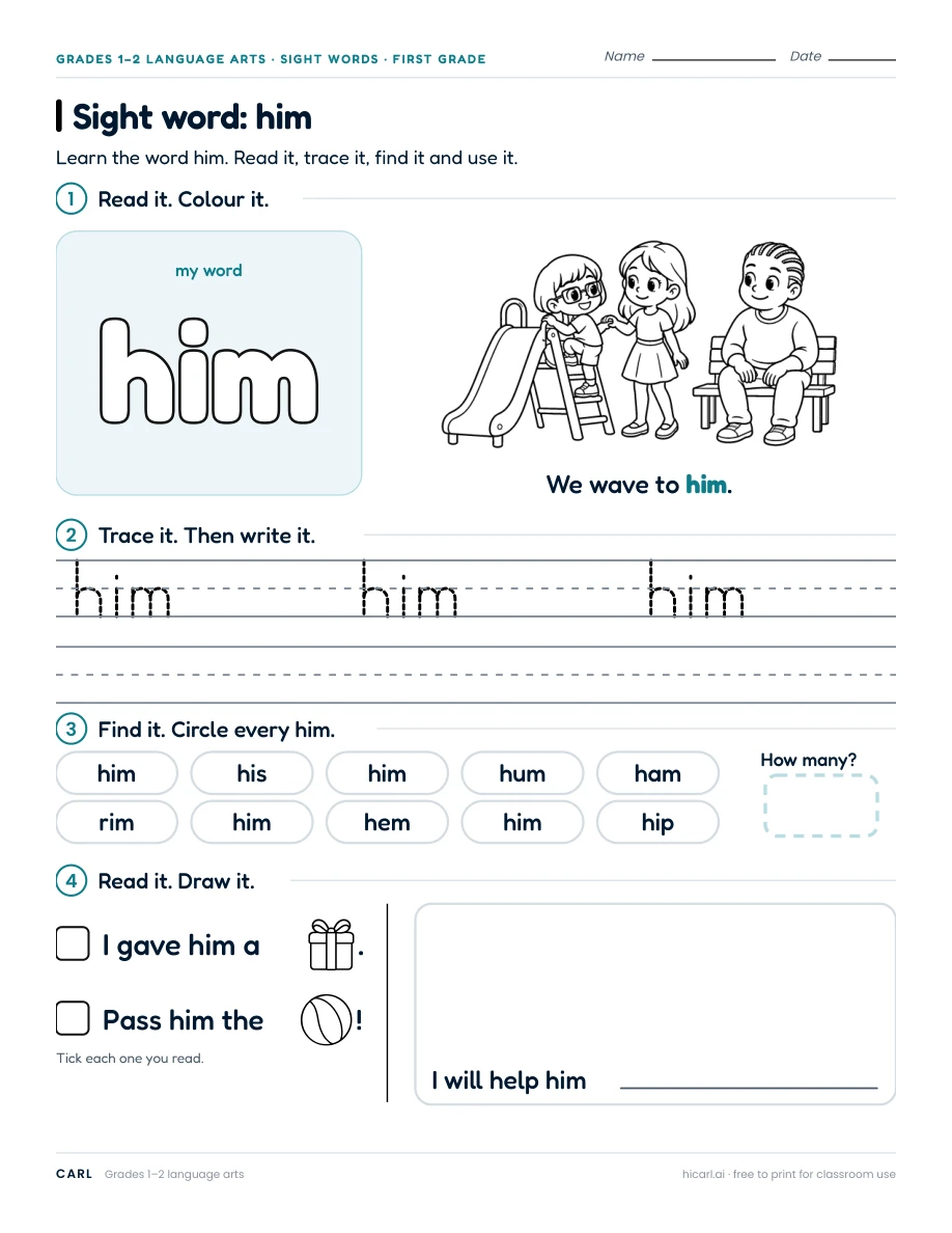 Sight word: him preview