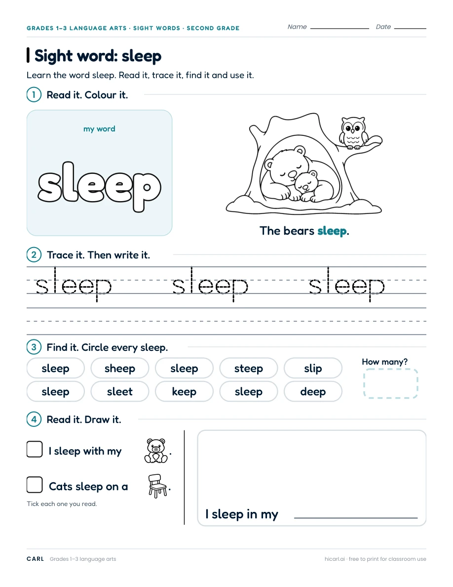 Sight word: sleep preview