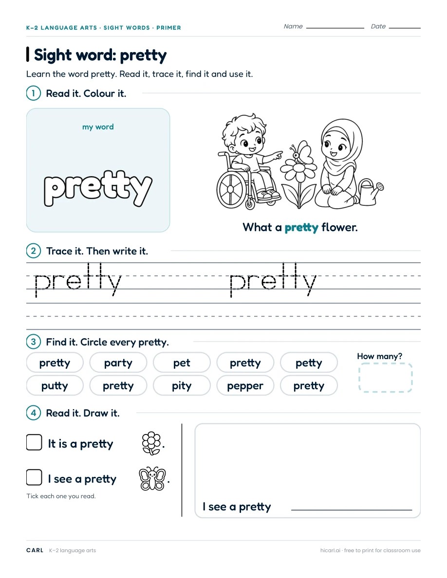 Sight word: pretty preview