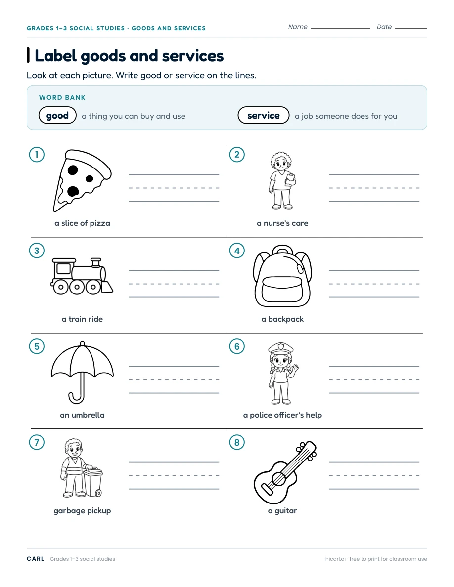 Label goods and services worksheet preview