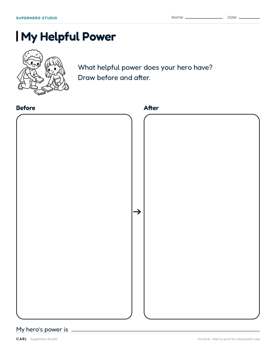Superhero Studio: My Helpful Power worksheet preview