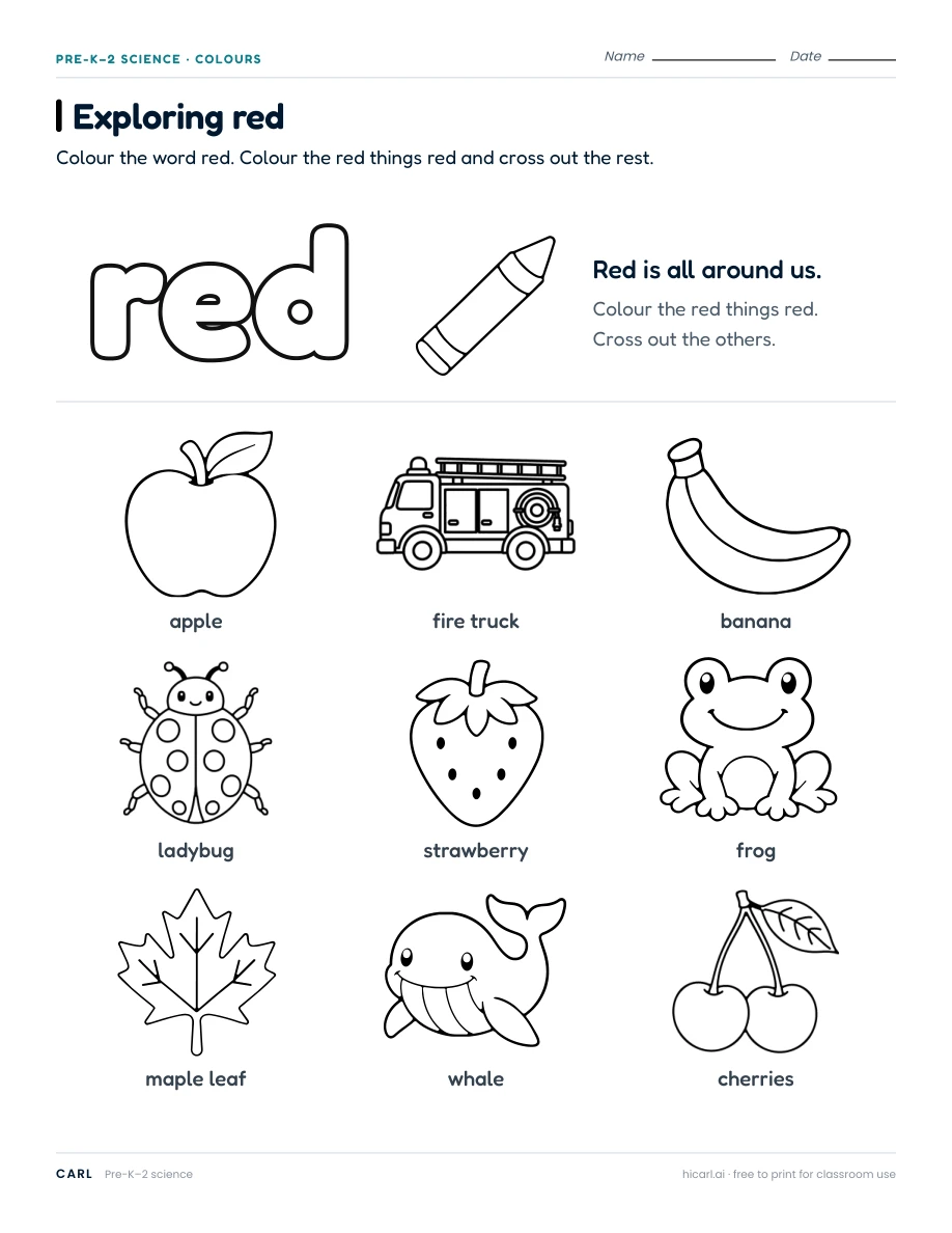 Colours and rainbow order worksheets preview
