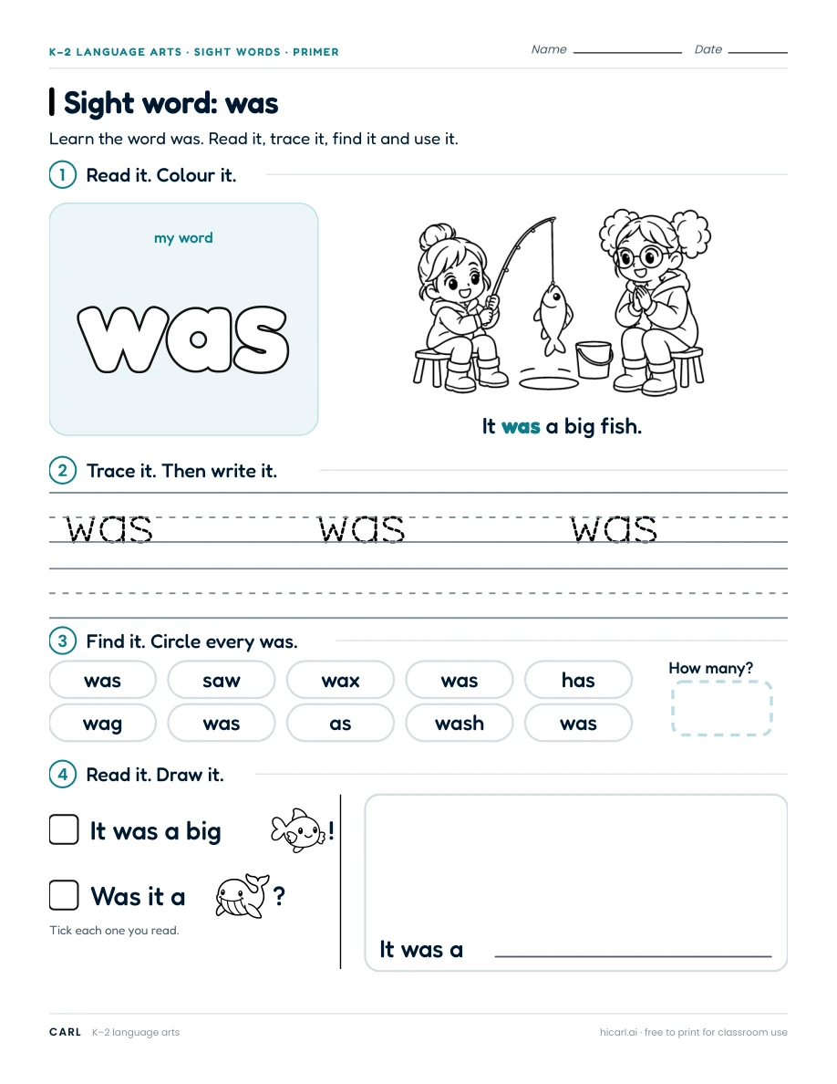 Sight word: was preview