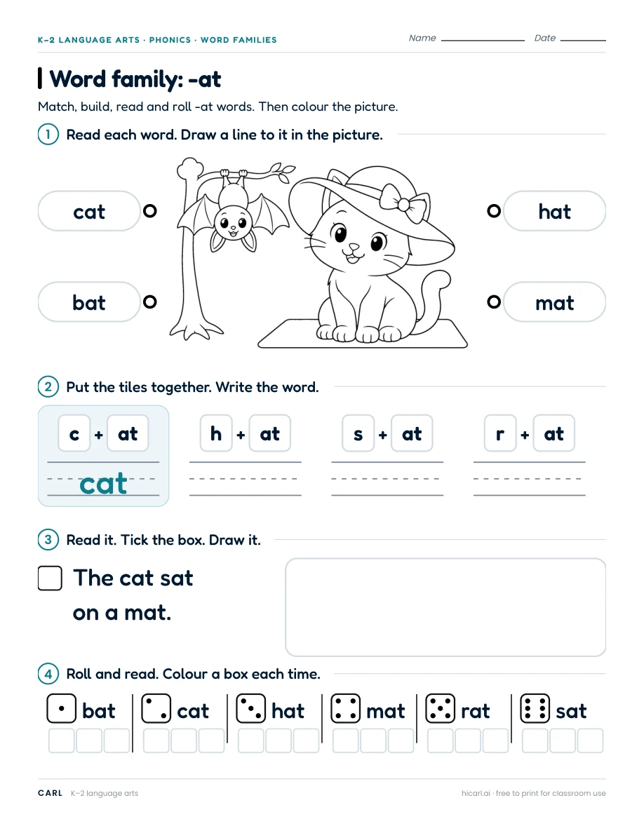 Short vowel and word family worksheets preview