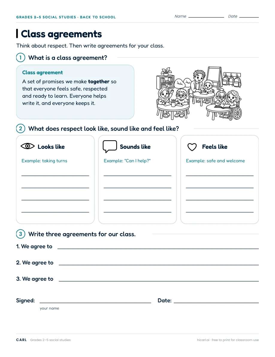 Class agreements worksheet preview