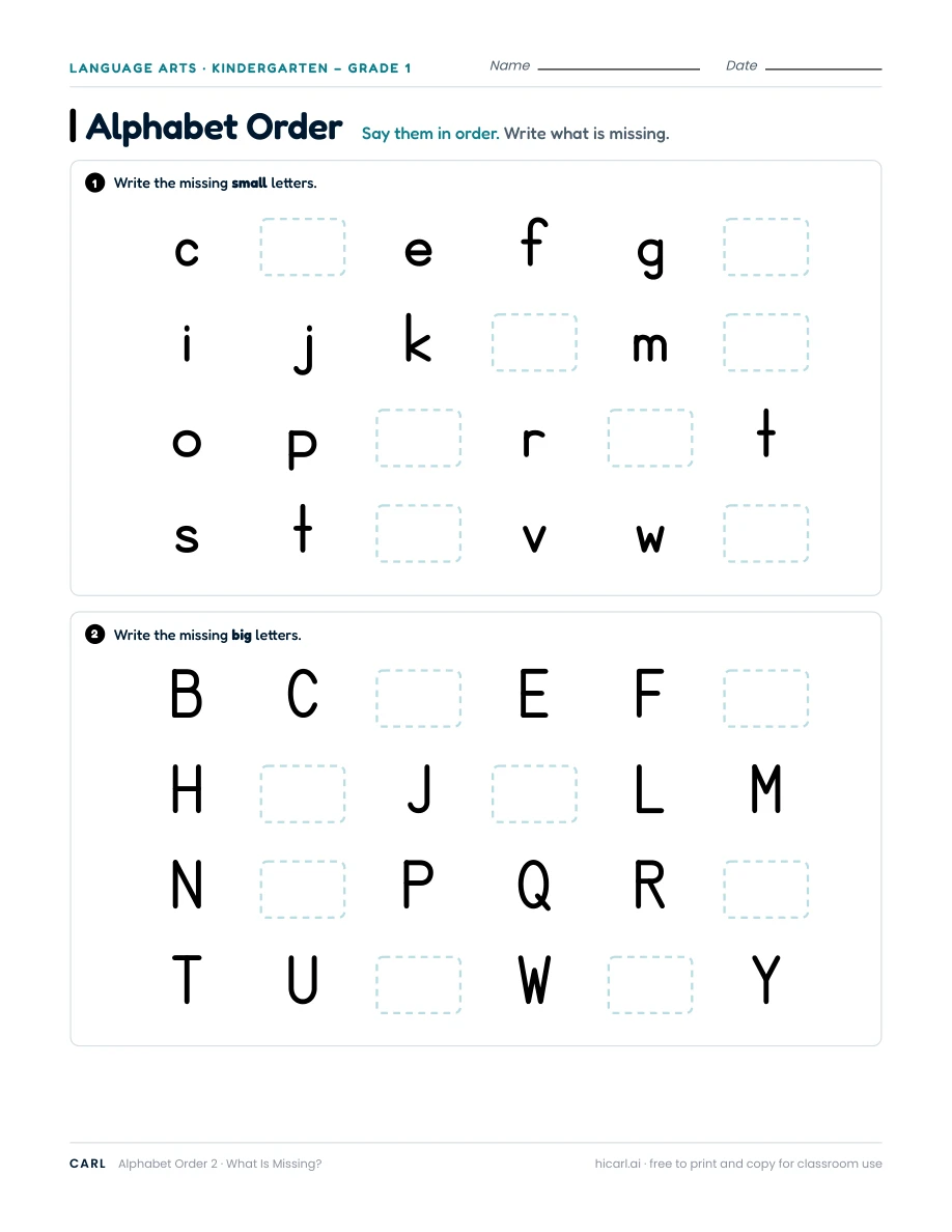 Alphabet Order 2 — page 1 of 1