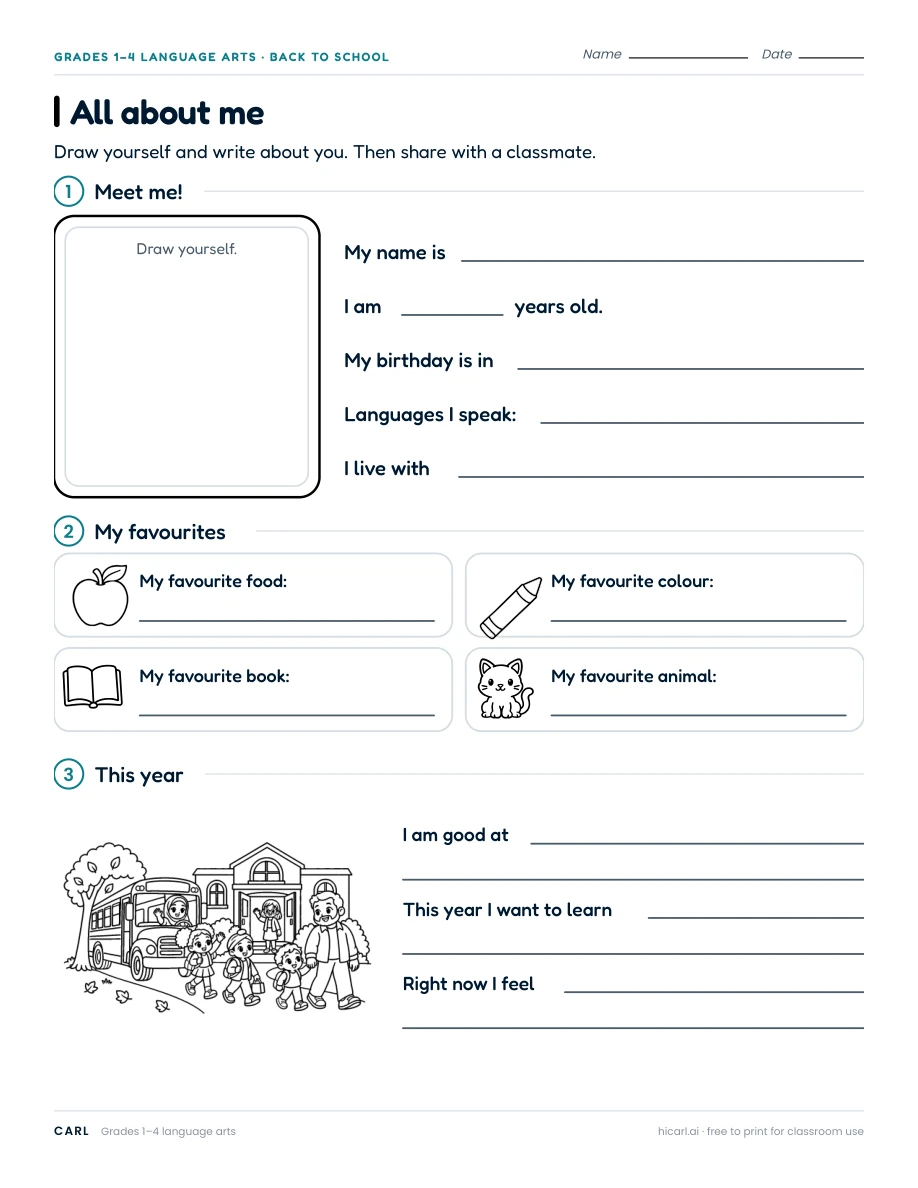 All about me worksheet preview