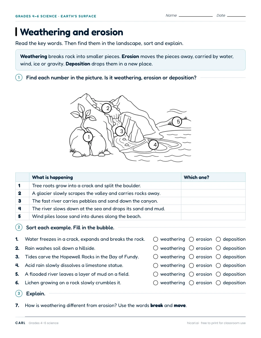 Earth layers and surface change worksheets preview