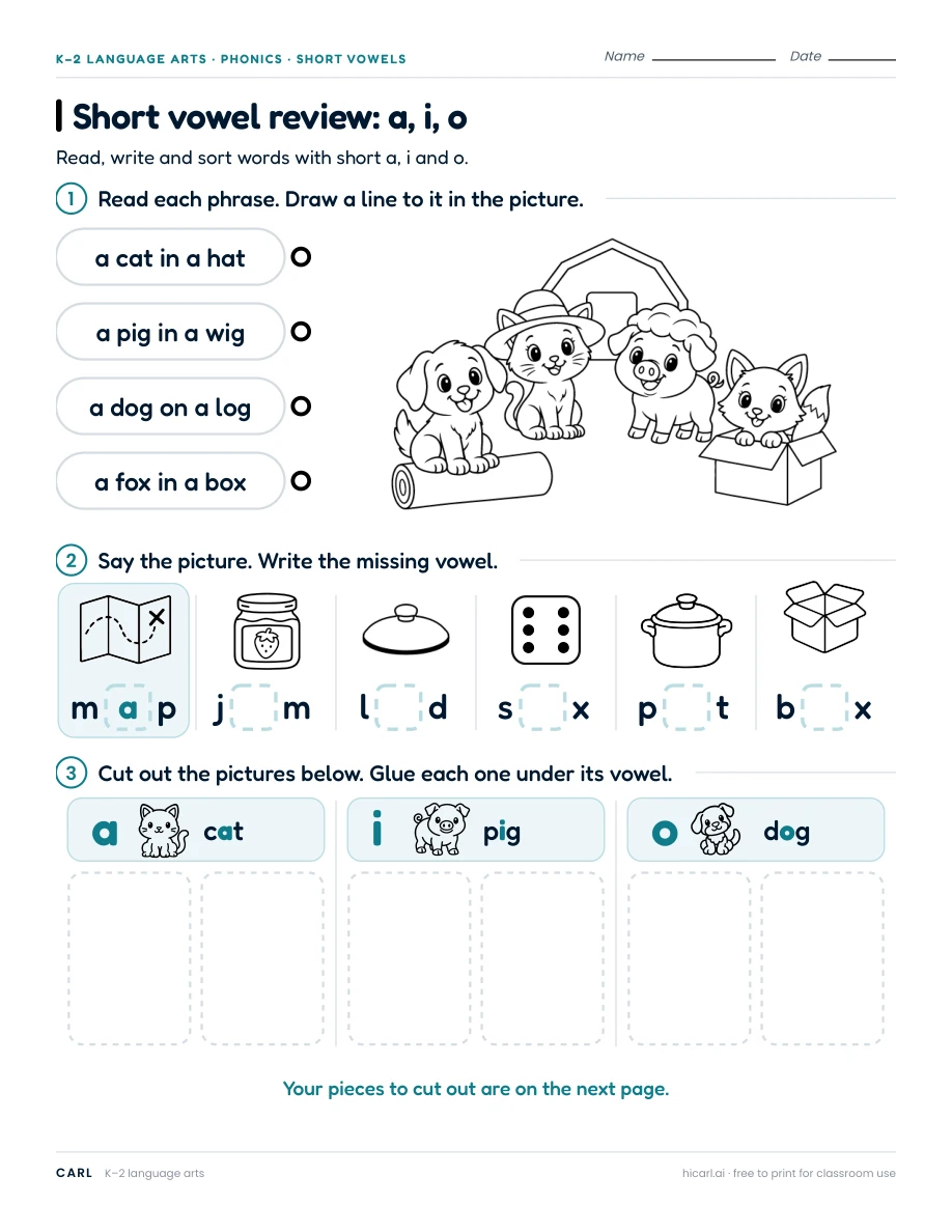 Short vowel review: a, i, o preview