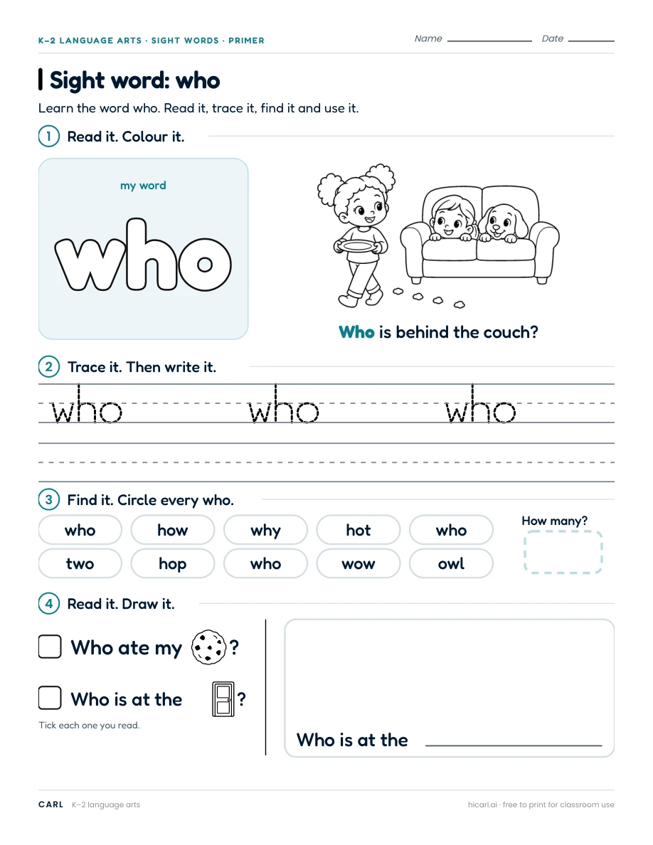 Sight word: who preview