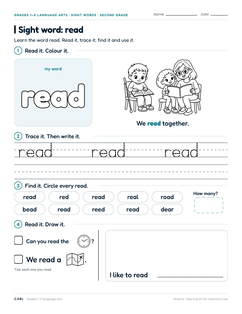 Sight word: read preview