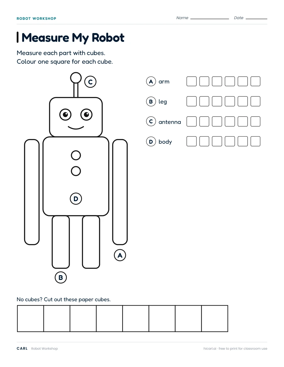 Robot Workshop: Measure My Robot worksheet preview