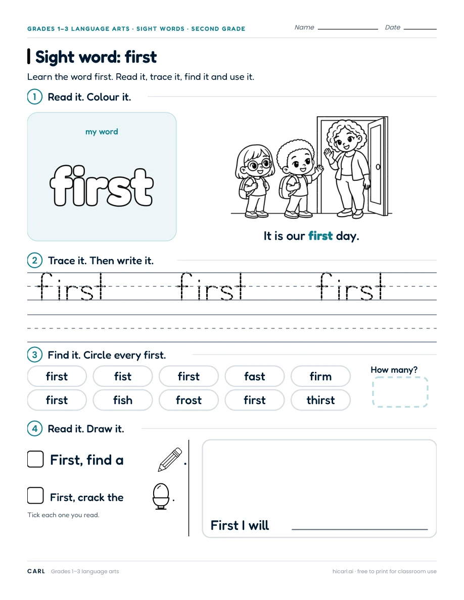 Sight word: first preview