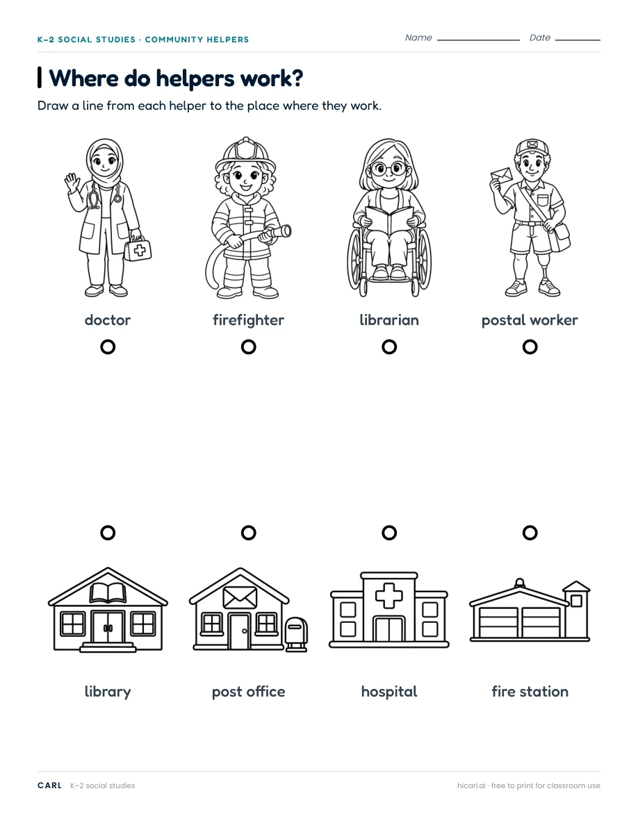Community helper pictures and vehicles worksheets preview