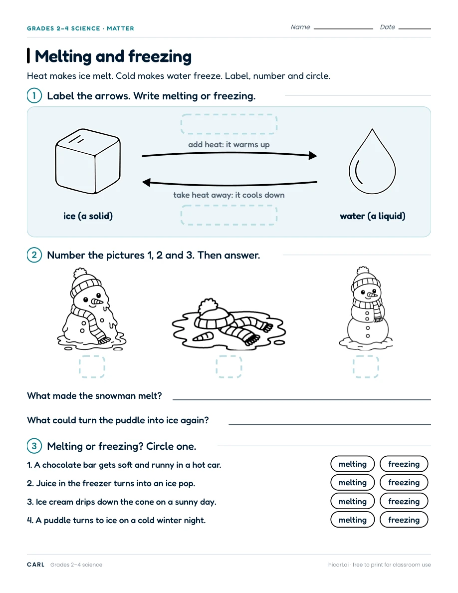 States of matter and changes worksheets preview