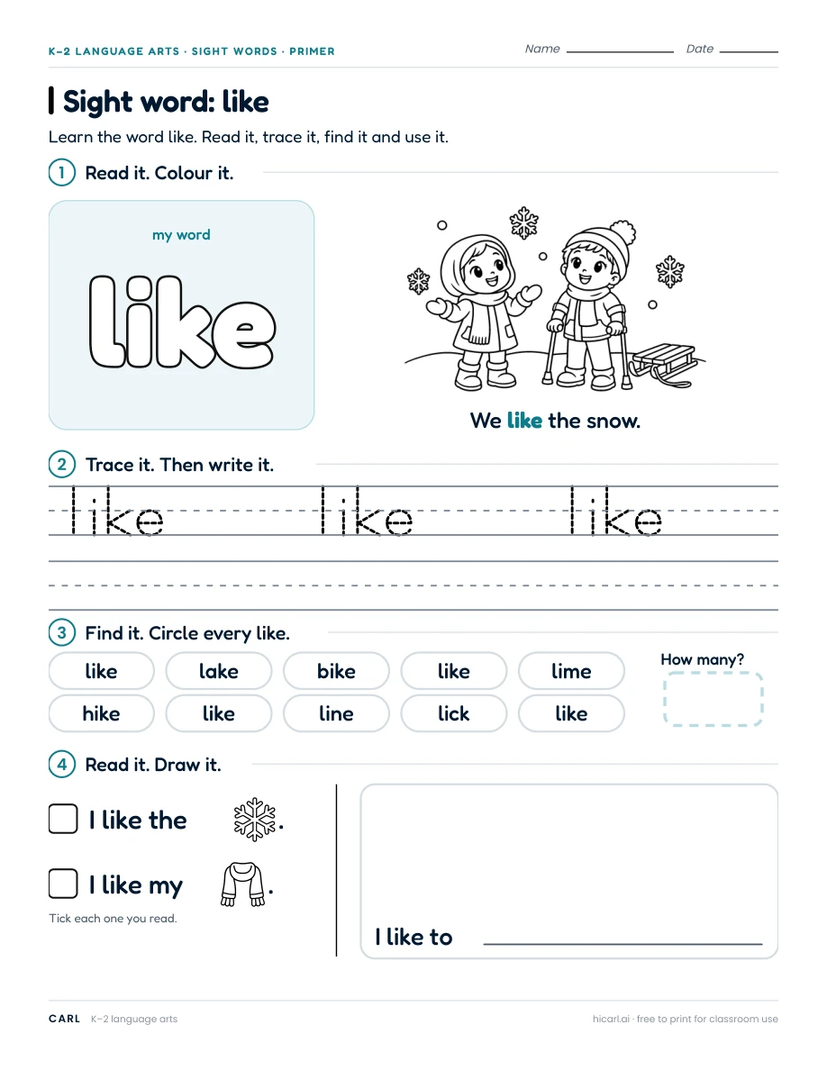 Sight word: like preview