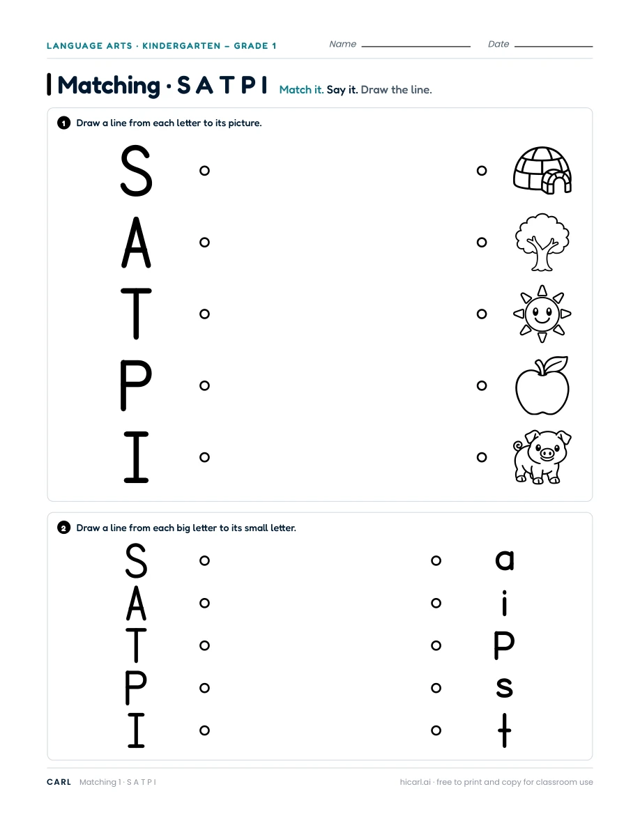 Letter matching worksheets preview
