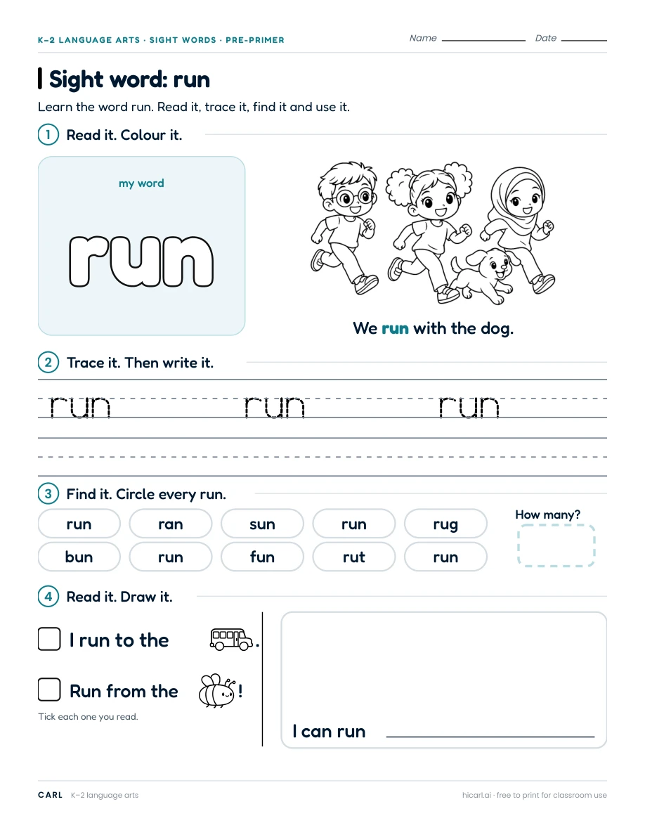 Sight word: run preview