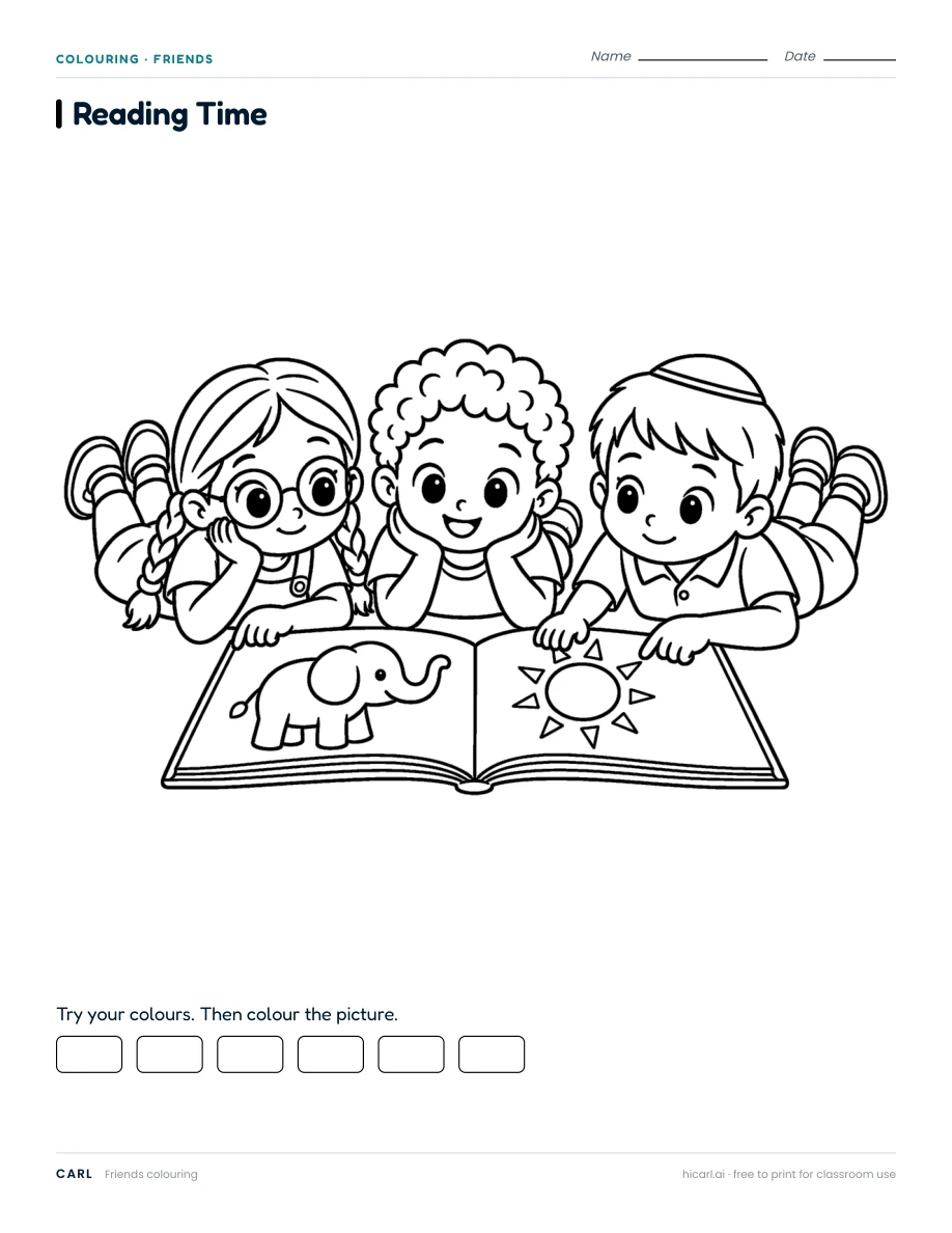 Reading Time colouring page preview