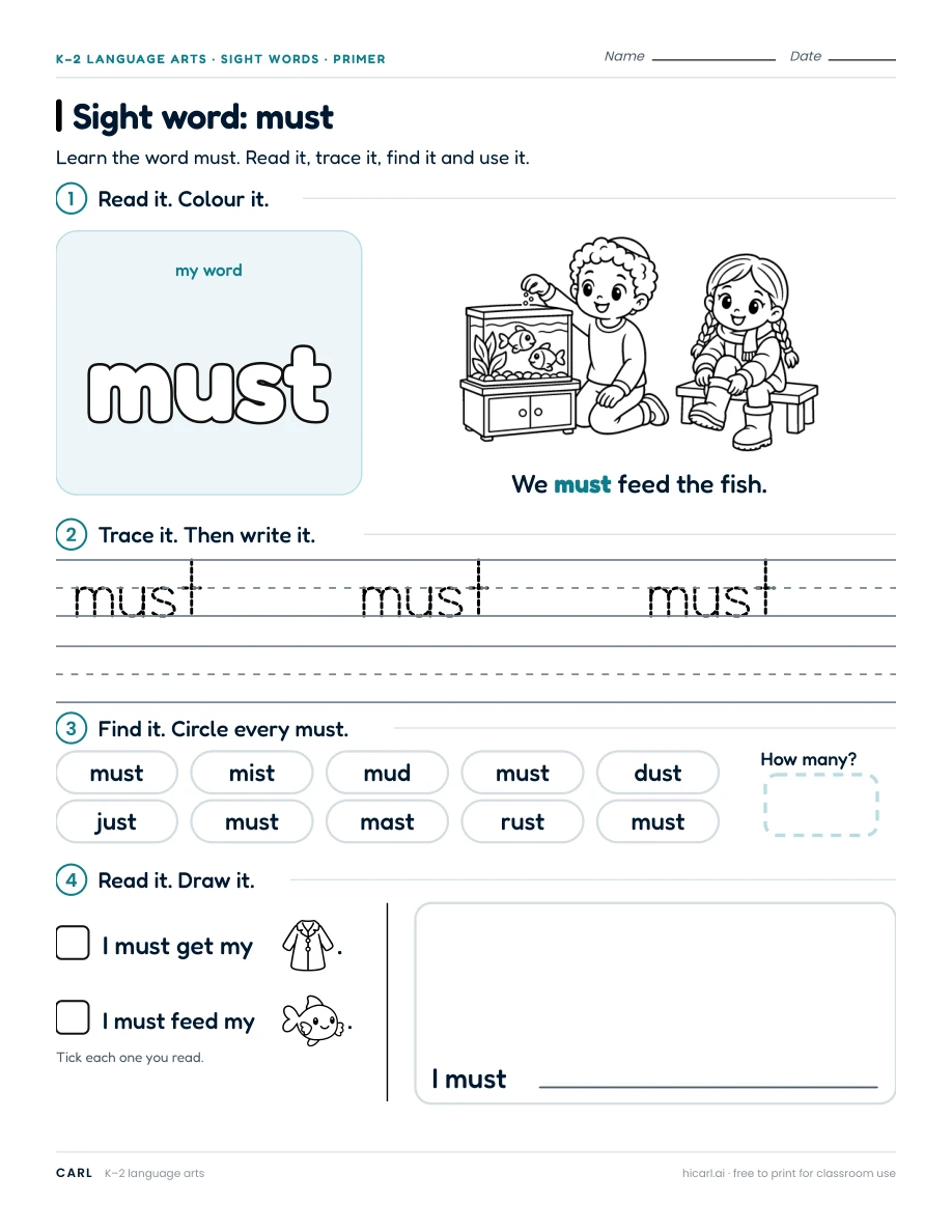 Sight word: must preview