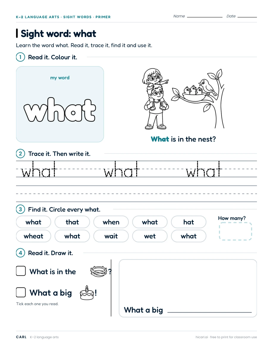 Sight word: what preview