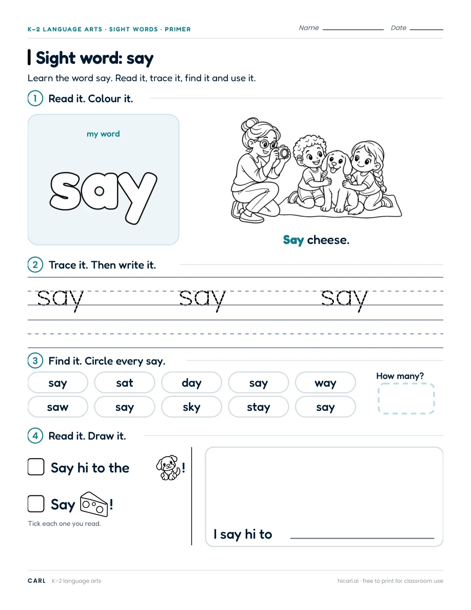 Sight word: say preview