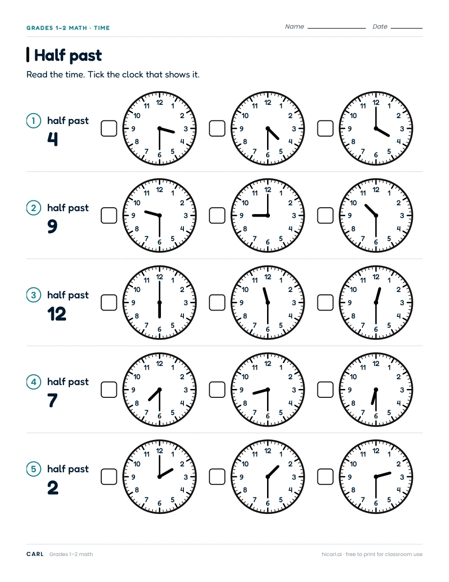 Time and clock worksheets preview