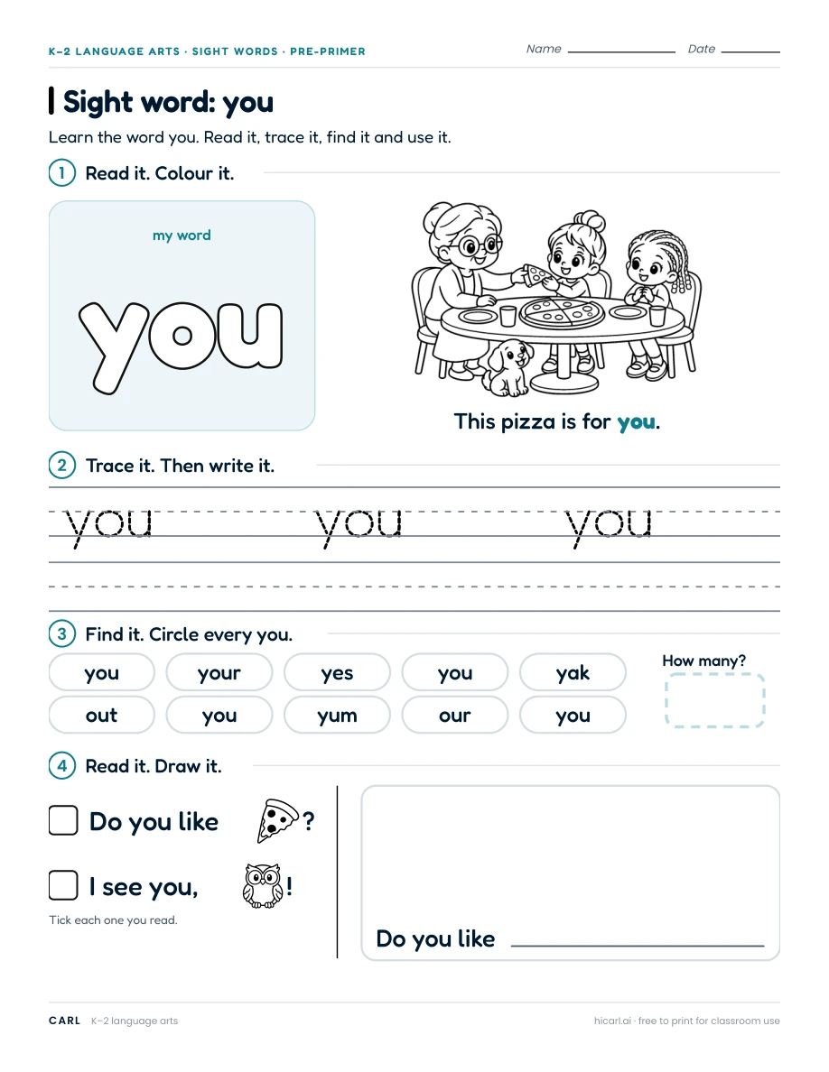 Sight word: you preview