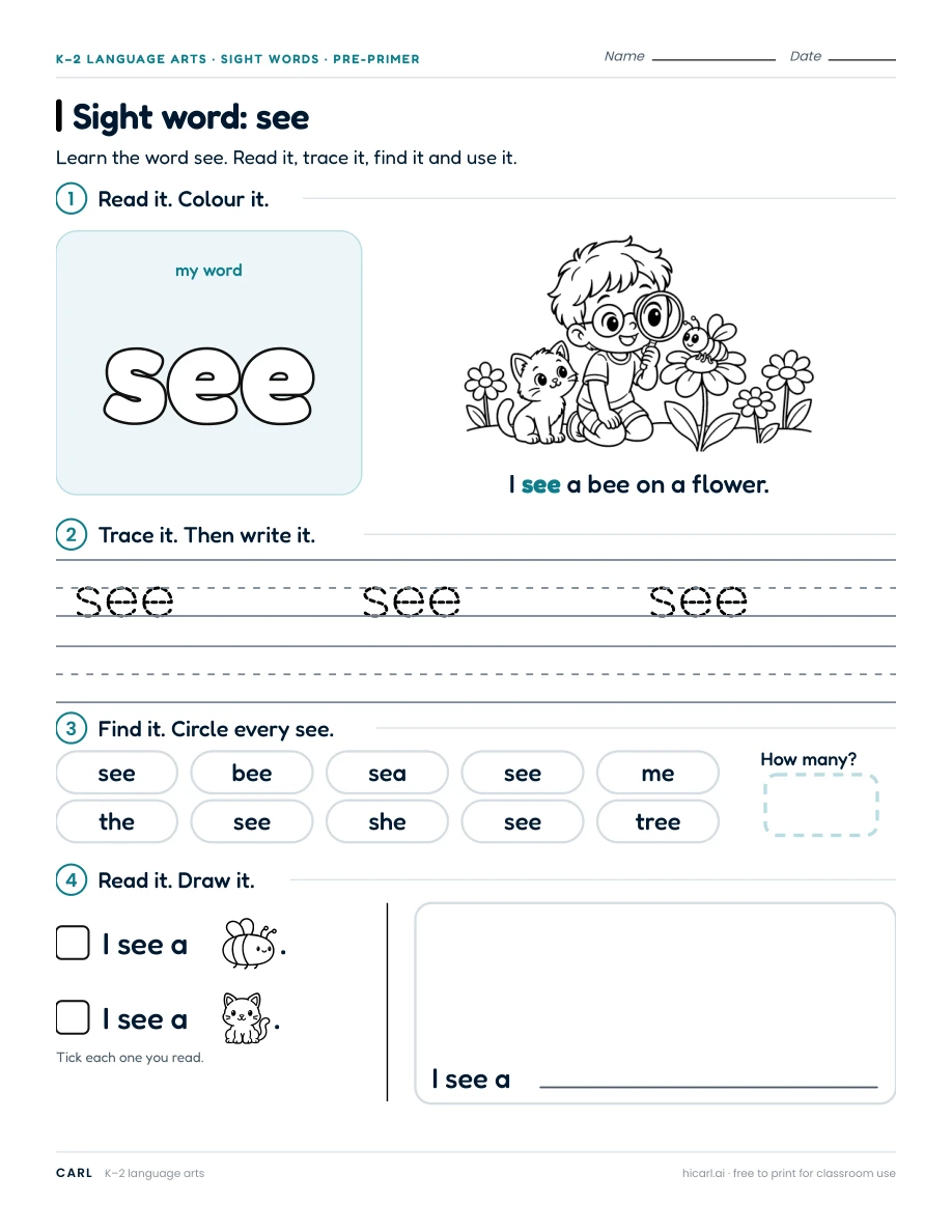 Pre-primer sight word worksheets preview