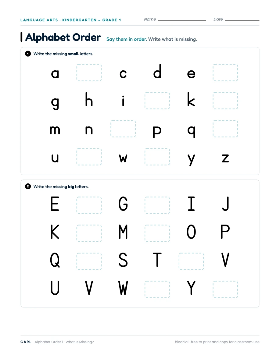 Alphabet Order 1 — page 1 of 1