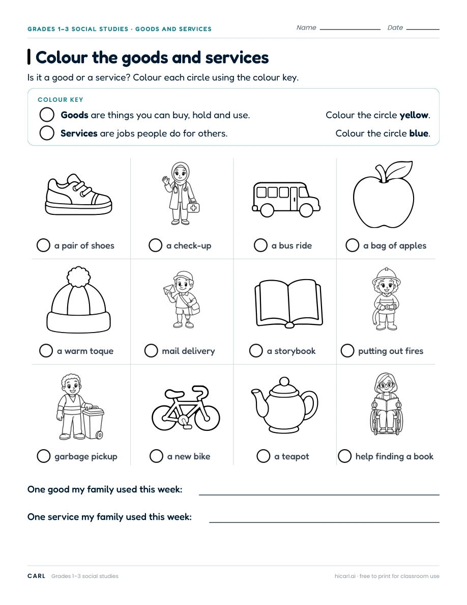 Colour the goods and services worksheet preview