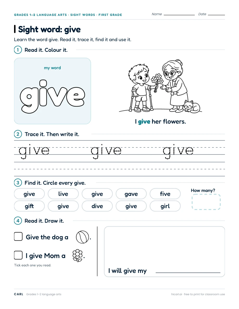 Sight word: give preview