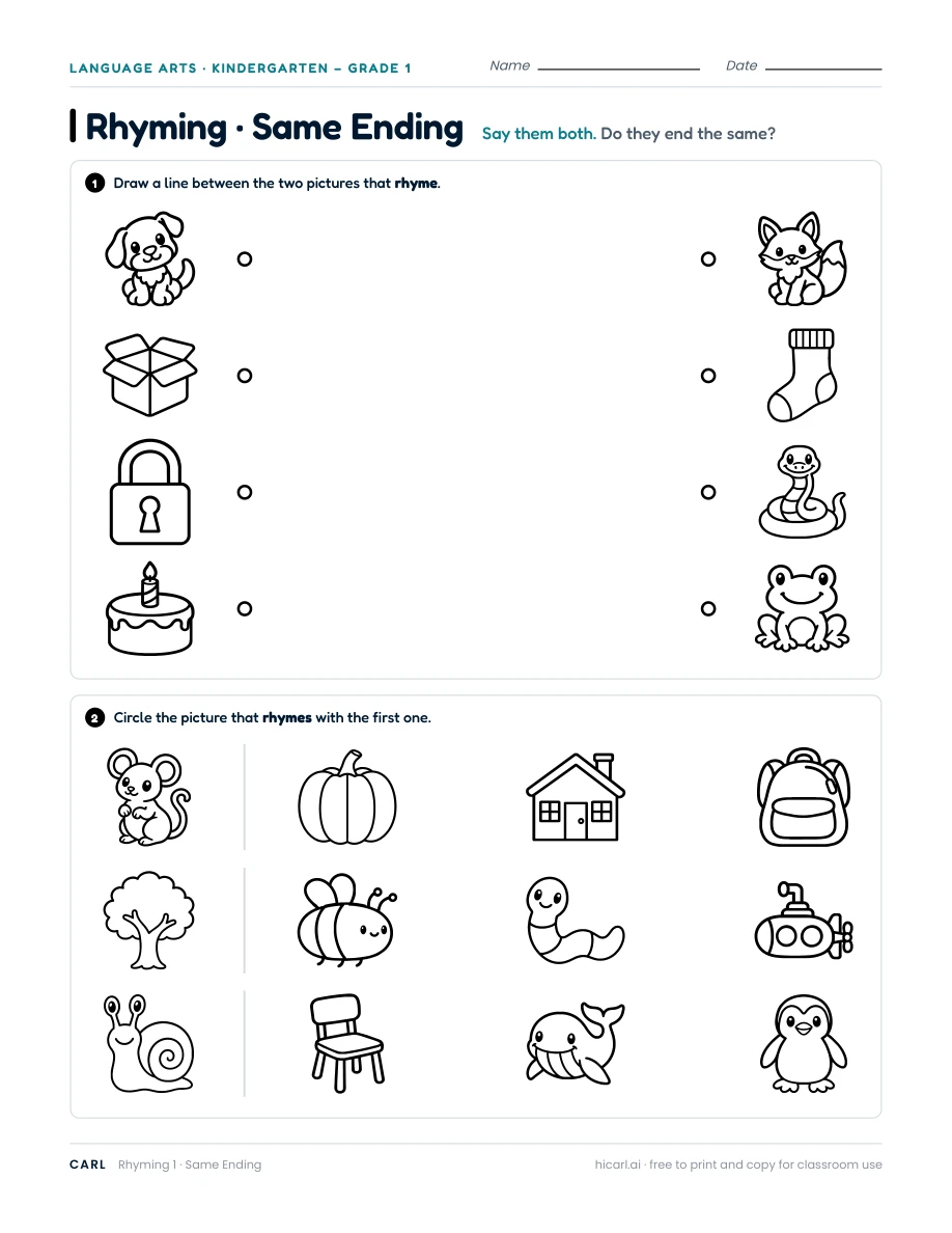 Rhyming worksheets preview