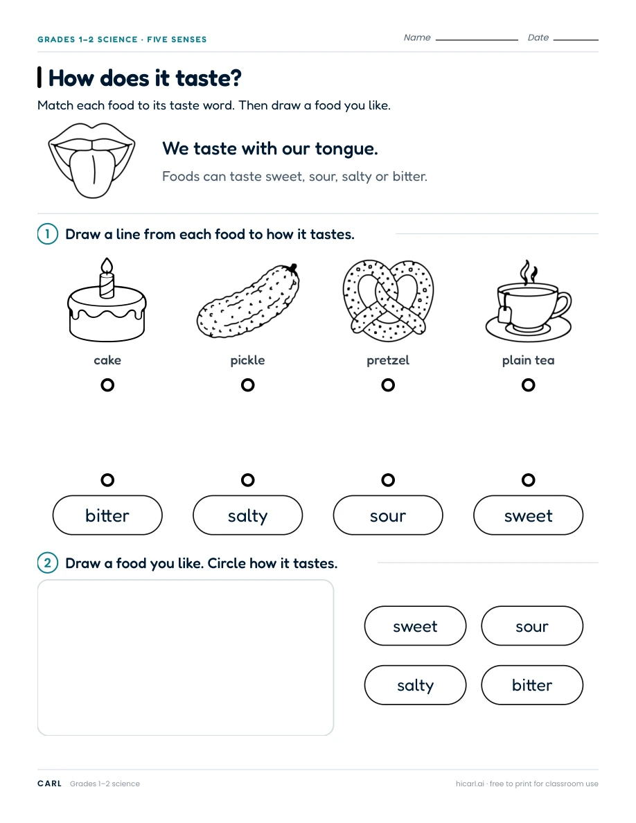 How does it taste? worksheet preview