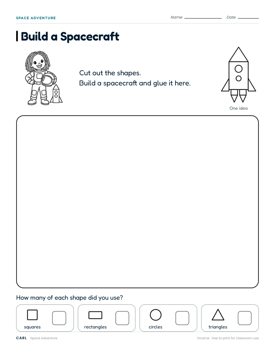 Space Adventure: Build a Spacecraft worksheet preview
