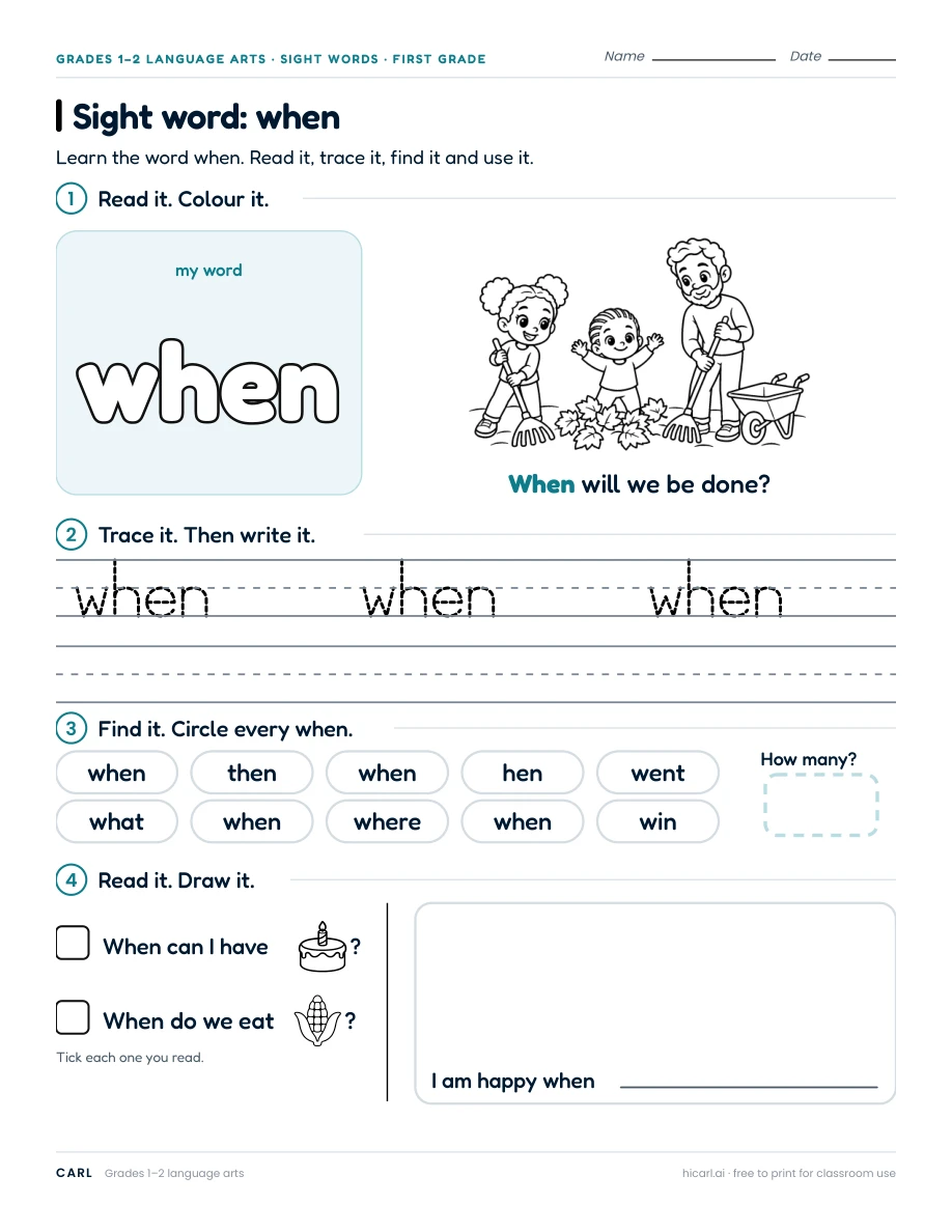 Sight word: when preview