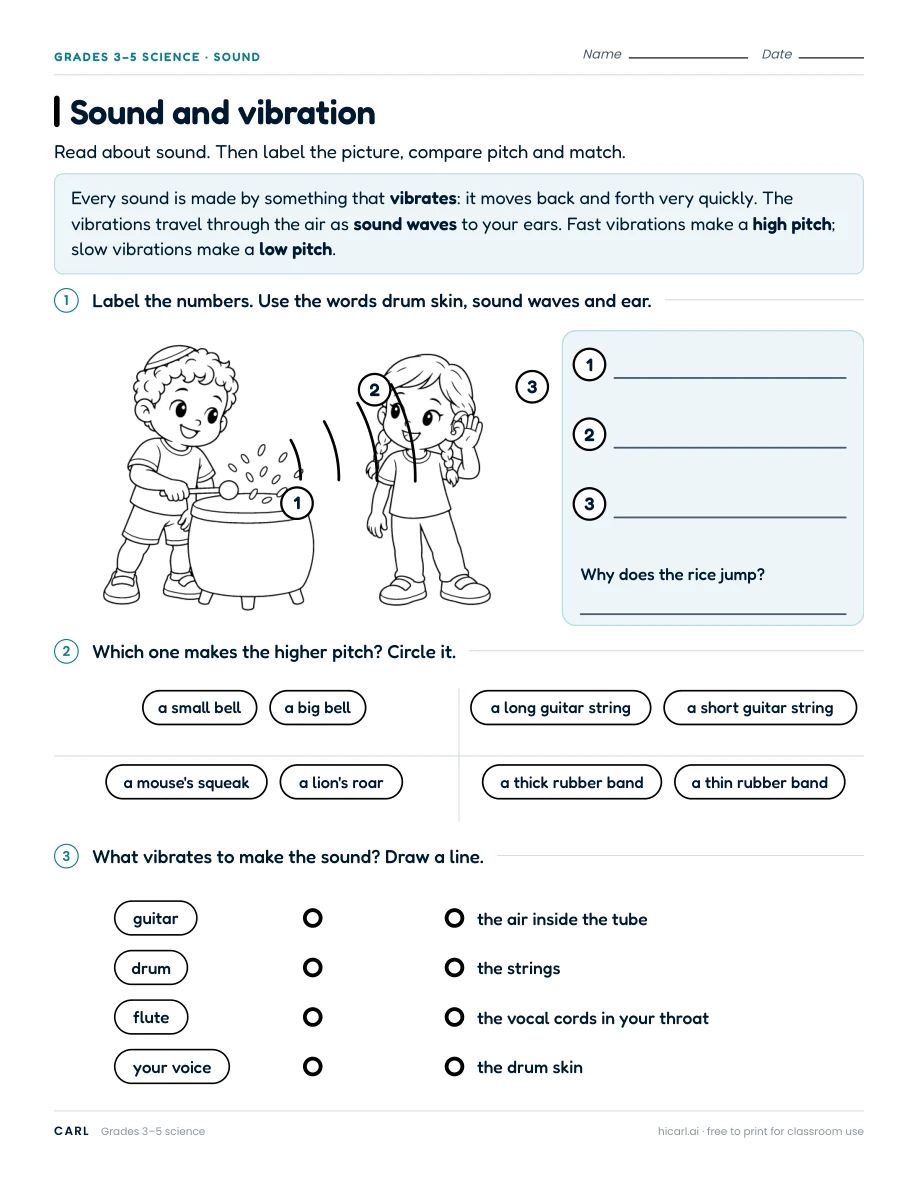 Magnets, light and sound worksheets preview