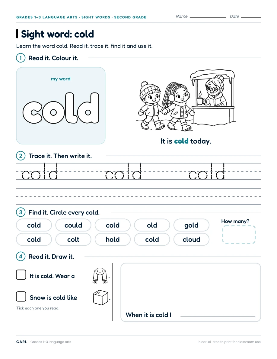 Sight word: cold preview