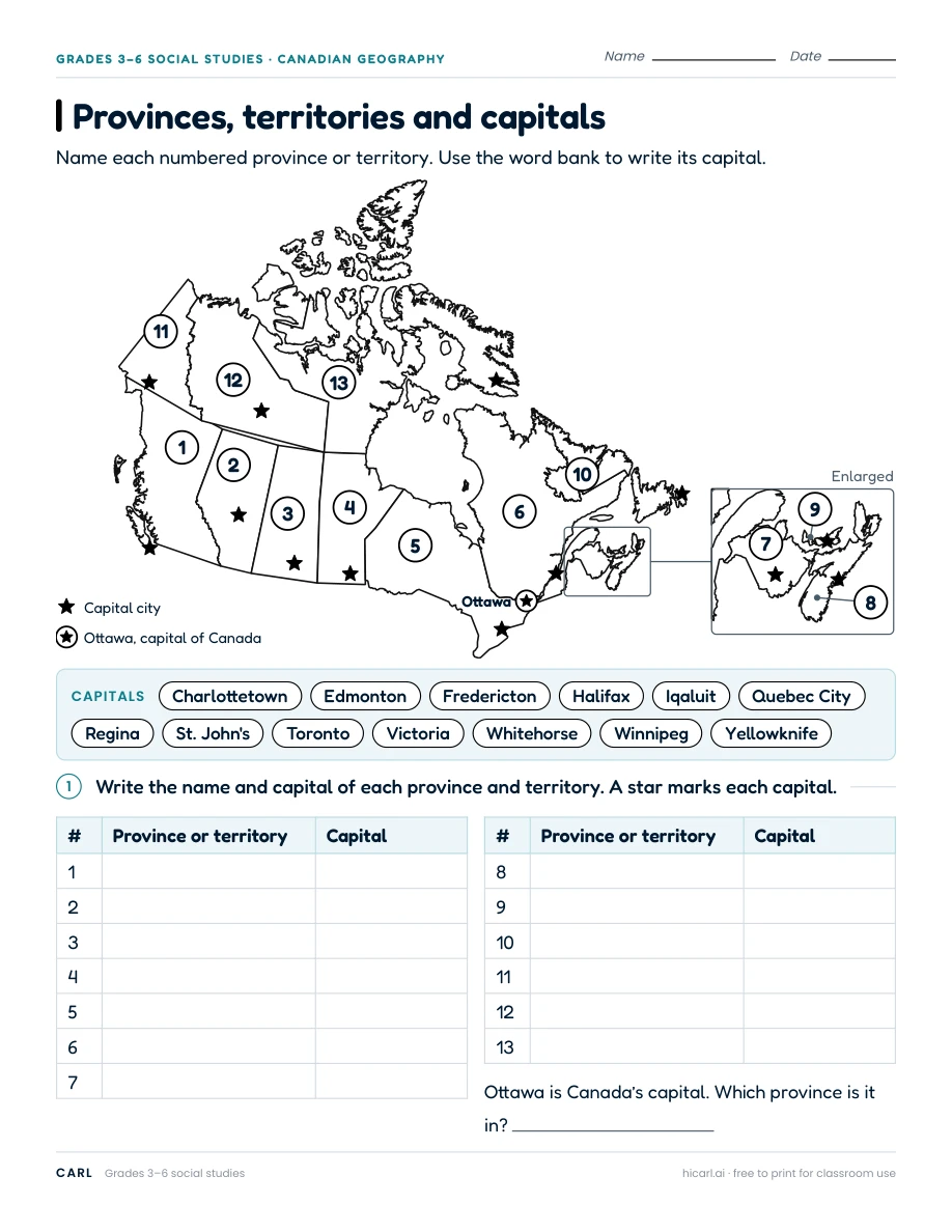 Provinces, territories and capitals 2 worksheet preview