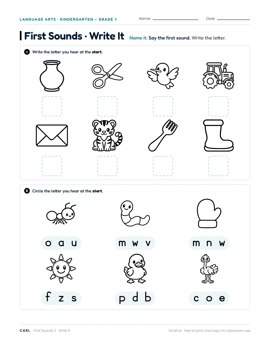 First sounds, last sounds and alphabet order preview