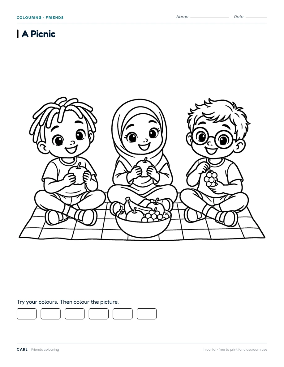 A Picnic colouring page preview