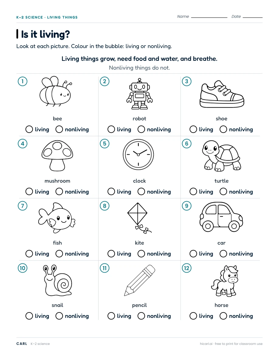 Is it living? 1 worksheet preview