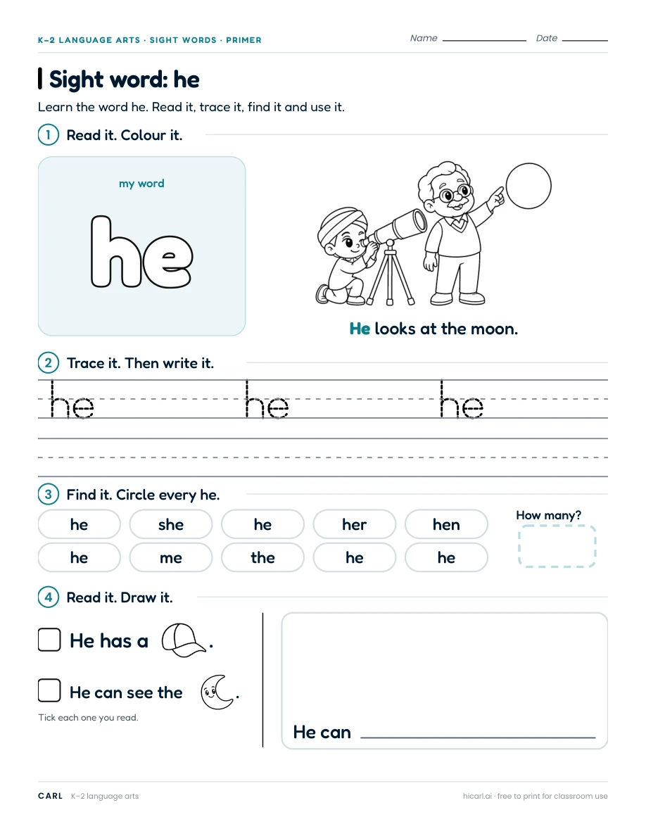 Sight word: he preview