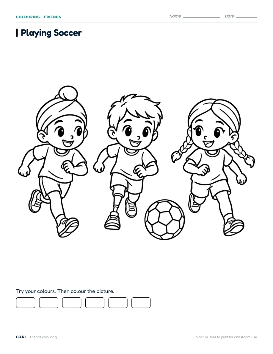 Playing Soccer colouring page preview