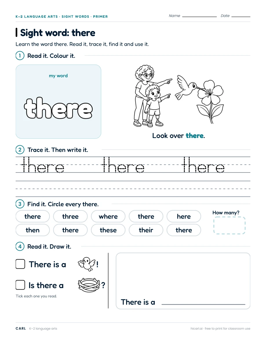 Sight word: there preview